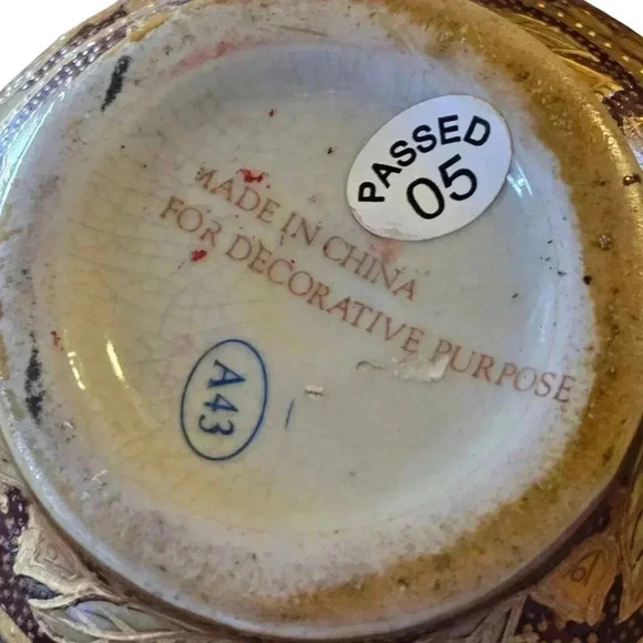 Vtg Chinese Porcelain Satsuma Style Vase Hand Painted Gold Granulated Textured - Picture 5 of 8